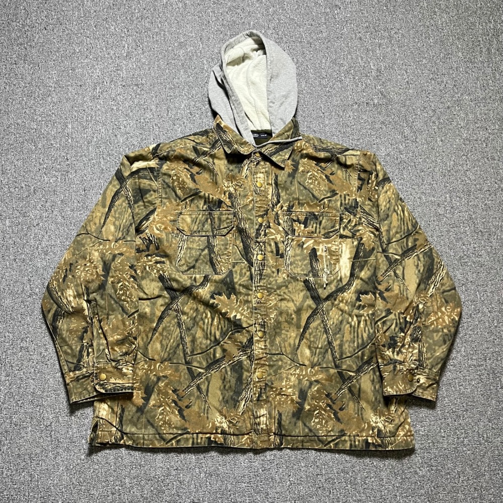 Faded Glory Camo Hooded Jacket XL Brown Real Tree Fleece Lined Workwear‎ Canvas